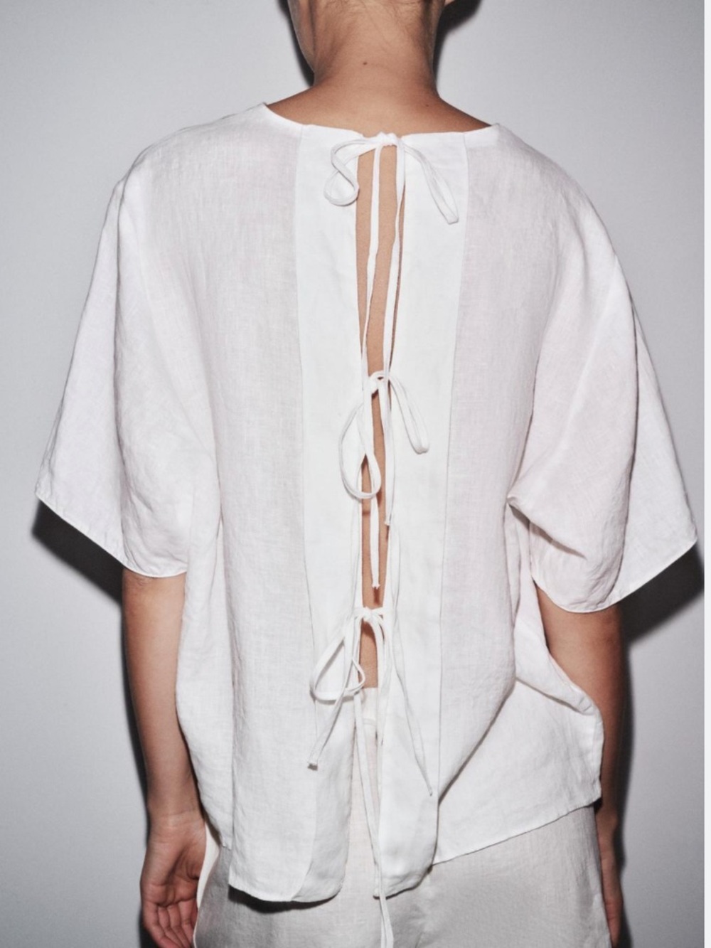 ZARA ZW Collection 100% Linen Tie-Back Top – NWT Size Medium 8463/329